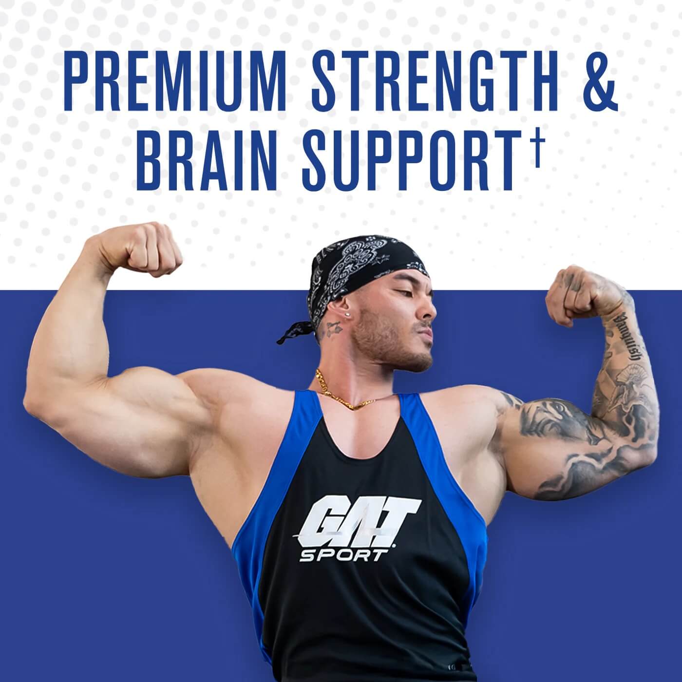 Male bodybuilder flexing - Premium Strength & Brain Support