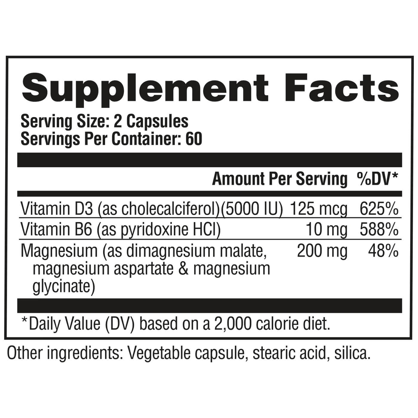 Nitraflex Pro Magnesium Supplement Facts label showing Vitamin D3, Vitamin B6, and Magnesium blend