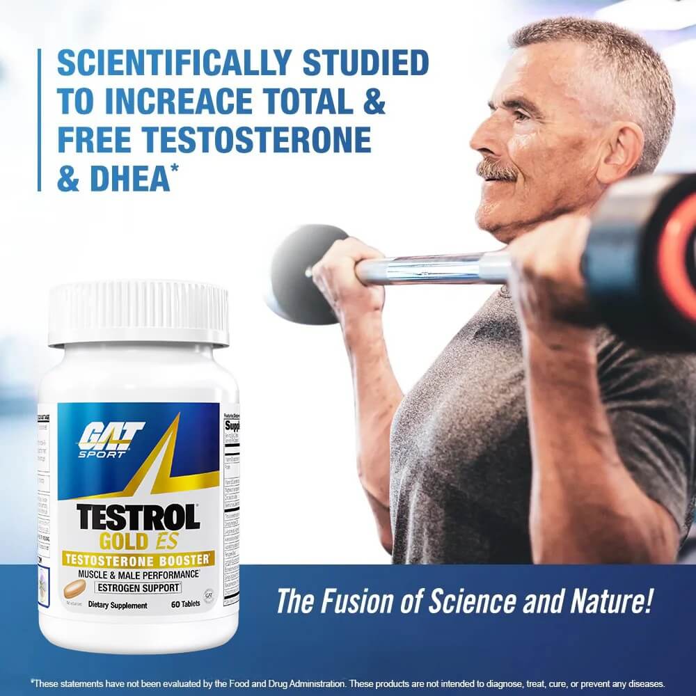 Older male athlete lifting weights - Scientifically studied to increase total & free testosterone & DHEA