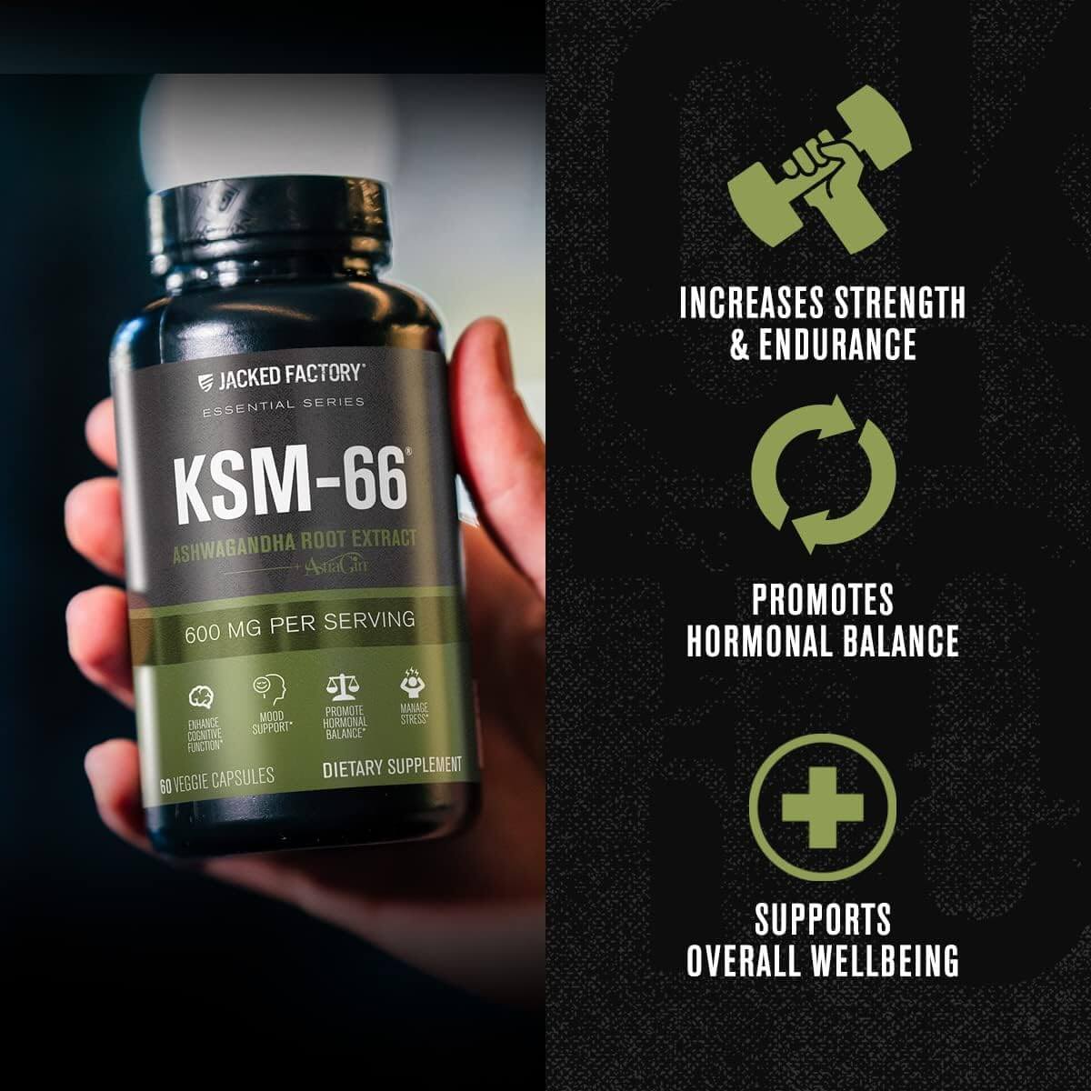 Jacked Factory KSM-66 Increases Strength and Endurance, Promotes Hormonal Balance, Supports Overall Wellbeing