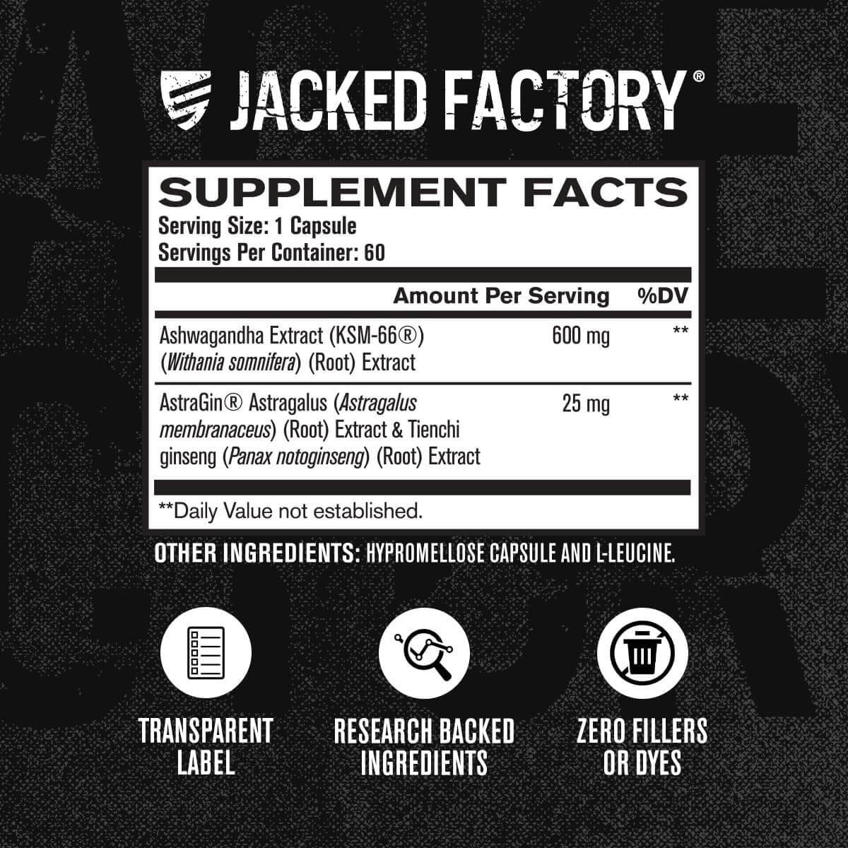 Jacked Factory KSM-66 Supplement Facts label