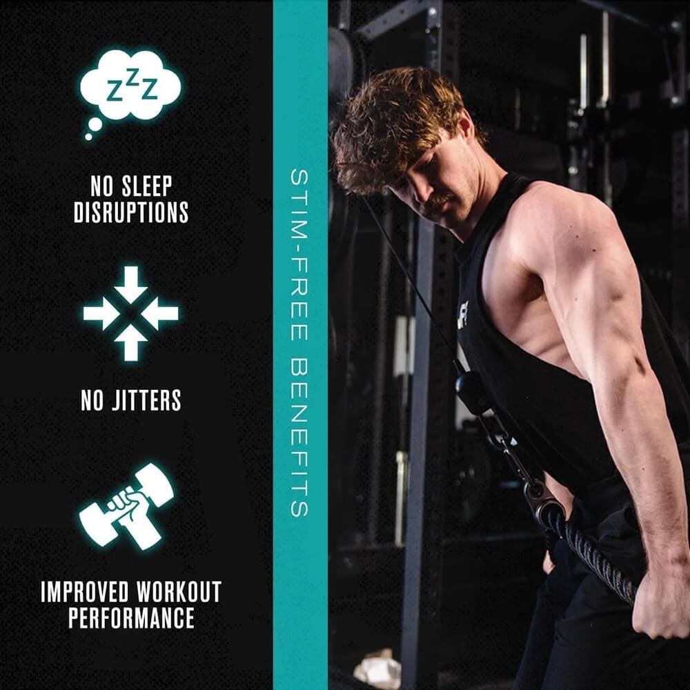 Athlete performing tricep pulldowns highlighting stim-free benefits