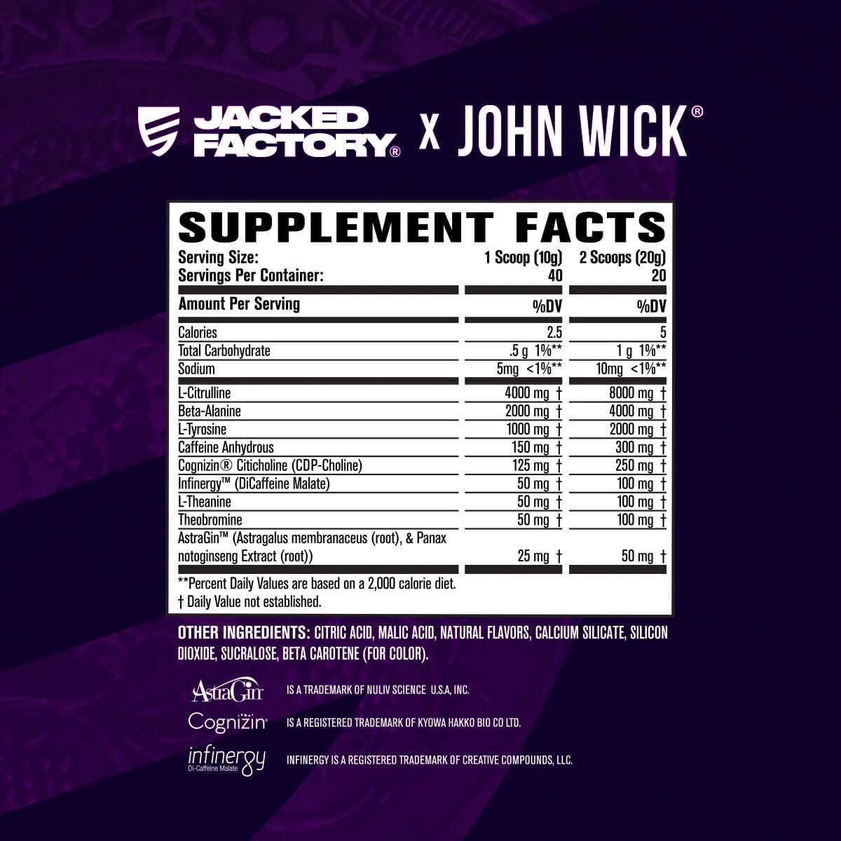 Jacked Factory x John Wick Wick Mode Pre-Workout Supplement Facts label