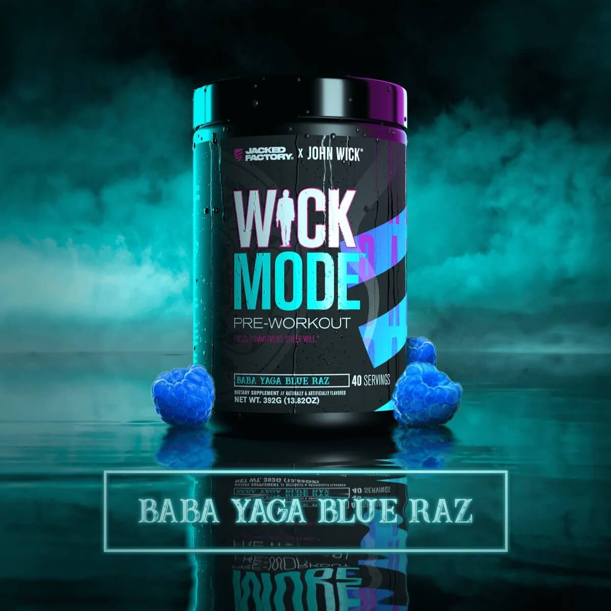 Jacked Factory x John Wick Wick Mode Pre-Workout Baba Yaga Blue Raz flavor