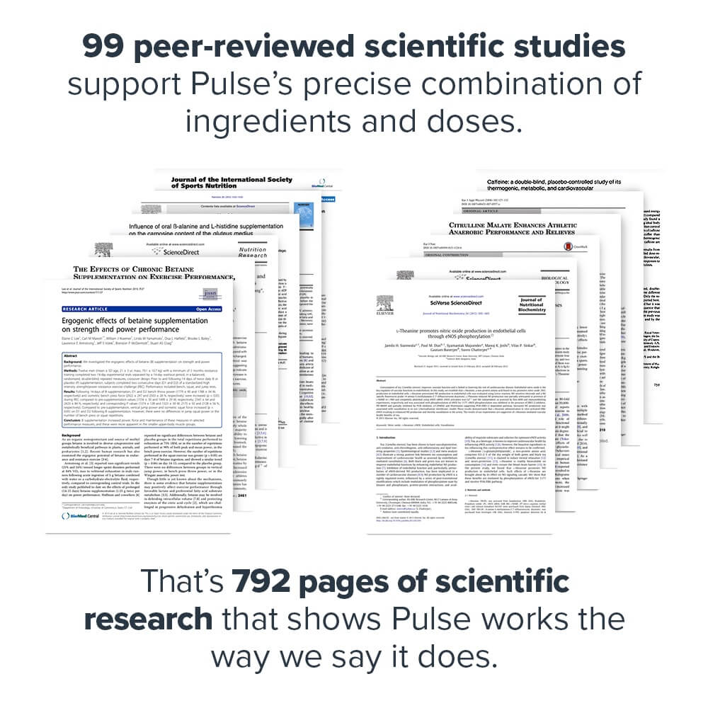 99 peer-reviewed scientific studies support Pulse's precise combination of ingredients and doses