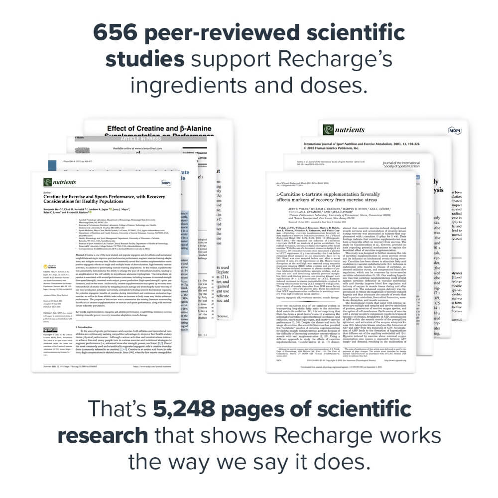 656 peer-reviewed scientific studies support Recharge's ingredients and doses