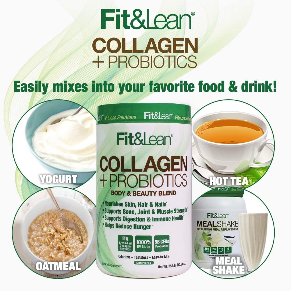 Image showing Fit and lean Clinical Bottle with Yogurt, Hot Tea, Oatmeal, and Meal shake