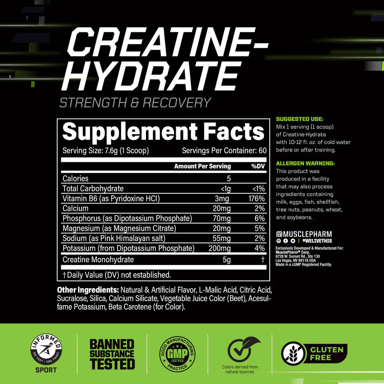 MusclePharm Creatine-Hydrate Supplement Facts