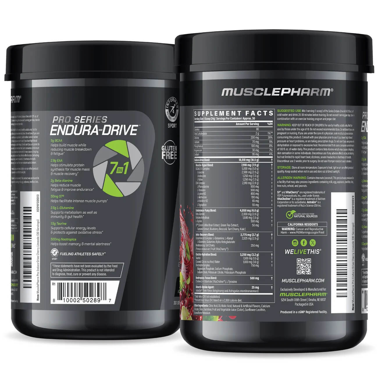 MusclePharm Pro Series ENDURA-DRIVE Supplement Facts Panel