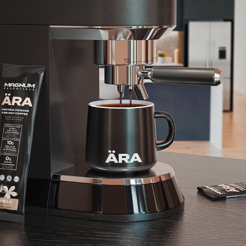 espresso machine with Ara sachet in foreground