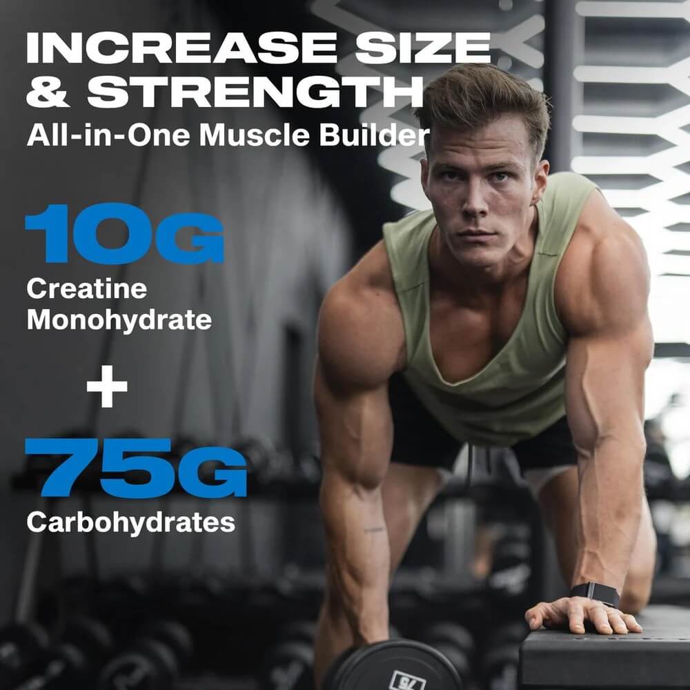 Increase Size & Strength - 10g Creatine Monohydrate and 75g Carbohydrates All-in-One Muscle Builder