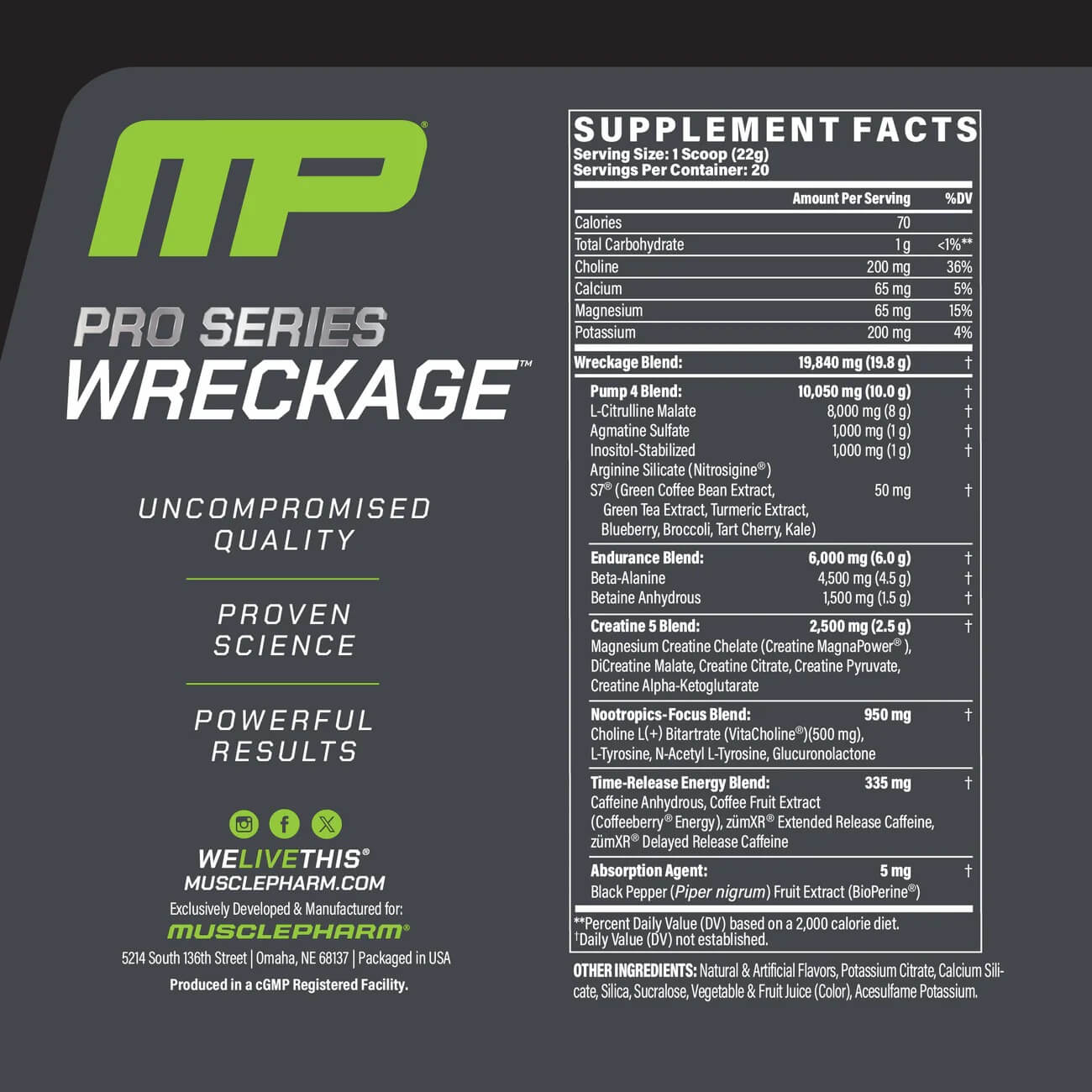 MusclePharm Pro Series WRECKAGE Supplement Facts