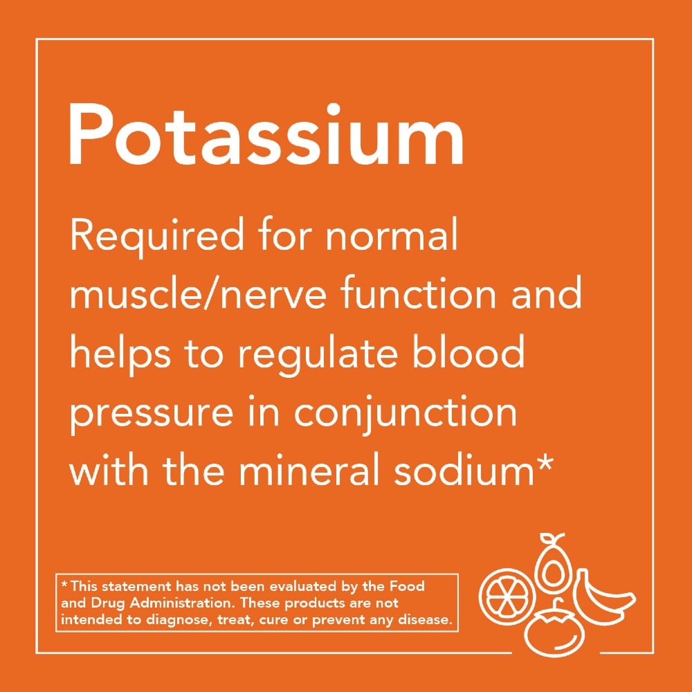 Potassium - Required for normal muscle/nerve function and helps to regulate blood pressure in conjunction with the mineral sodium*