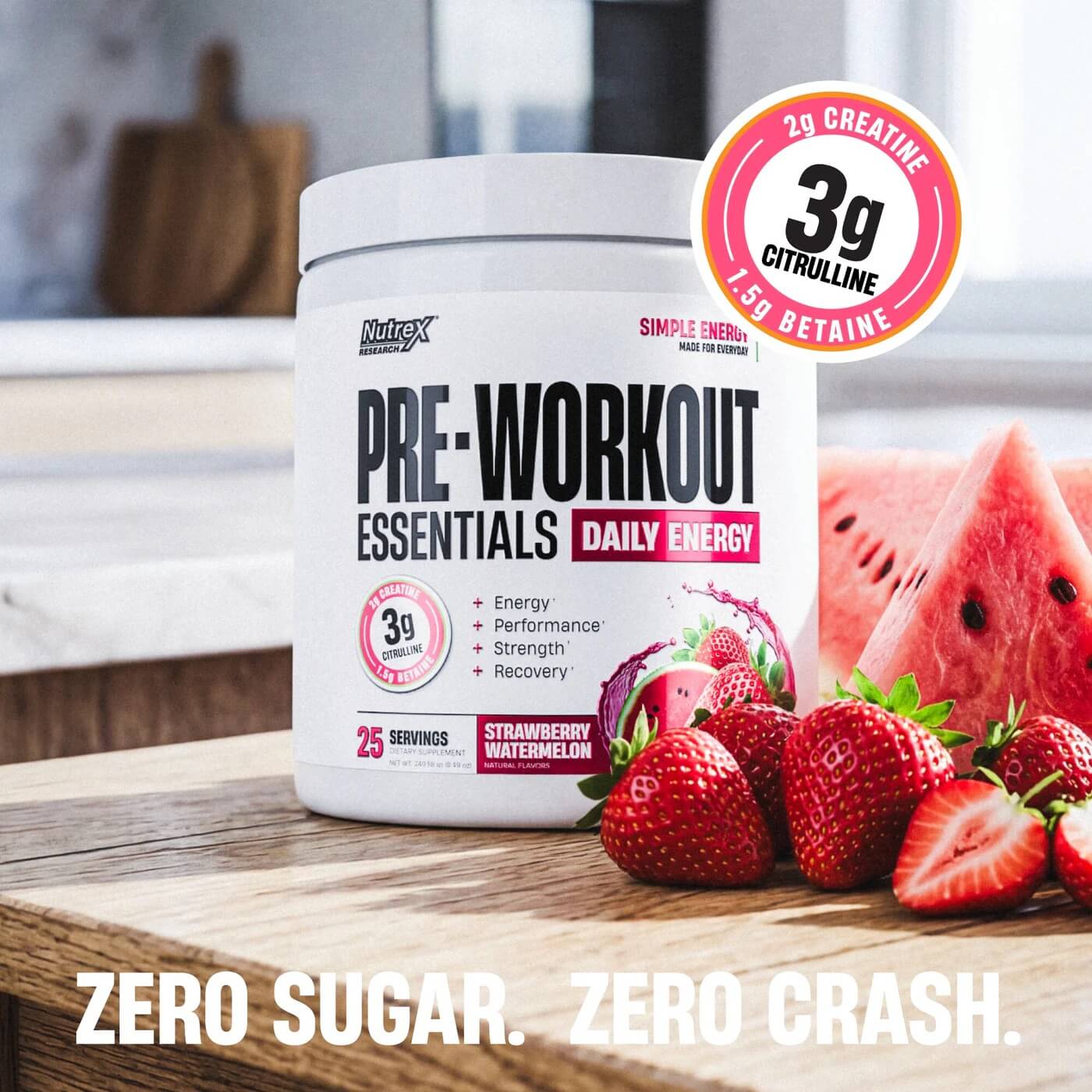 Strawberry Watermelon Pre-Workout Essentials - Zero Sugar. Zero Crash.