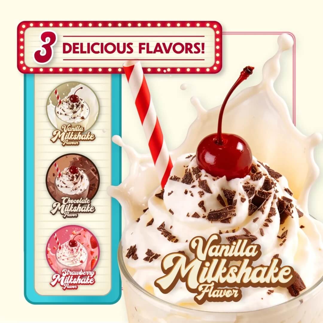 Balanced Diesel Available in 3 Delicious Flavors - Vanilla Milkshake, Chocolate Milkshake, and Strawberry Milkshake