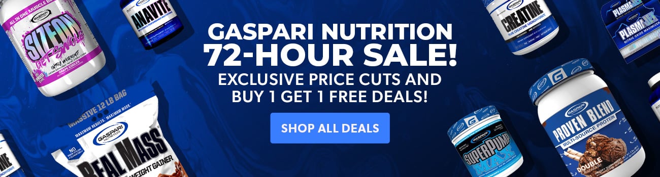 Gaspari Nutrition 72-Hour Sale! Exclusive price cuts and buy 1 get 1 free deals!